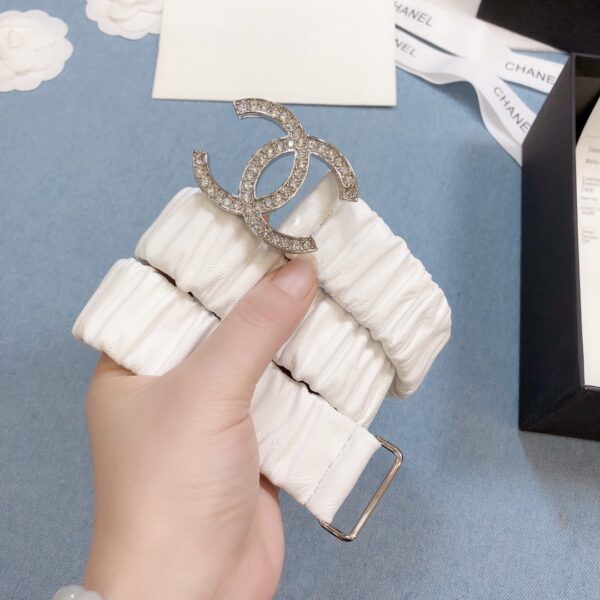 1:1 Replica Chanel Belt Double C Buckle White Silver-Toned Hardware and Strass Women Belt