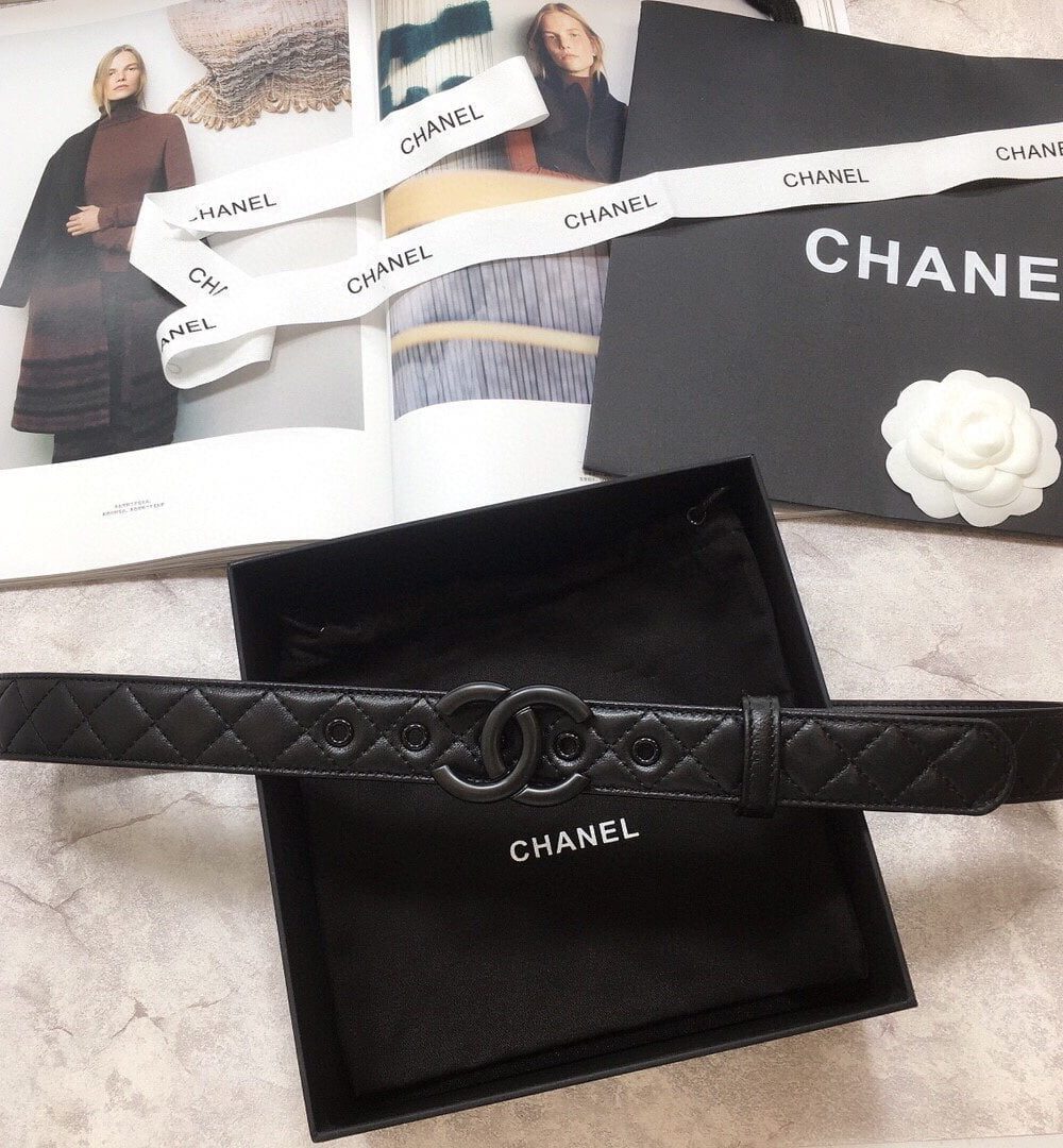 1:1 Replica Chanel Belt Quilted With Double C Buckle Black With Black Hardware Women Belt