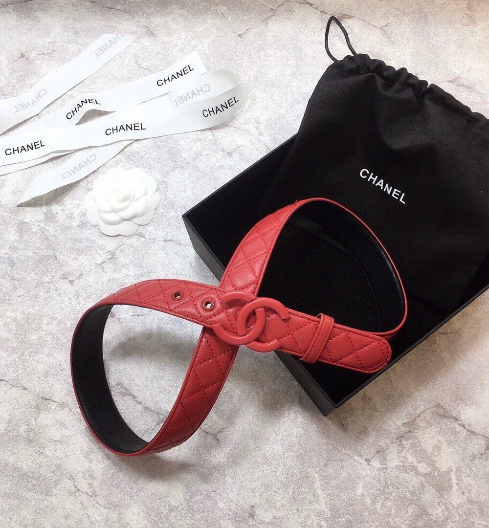 1:1 Replica Chanel Belt Quilted With Double C Buckle Red With Red Hardware Women Belt