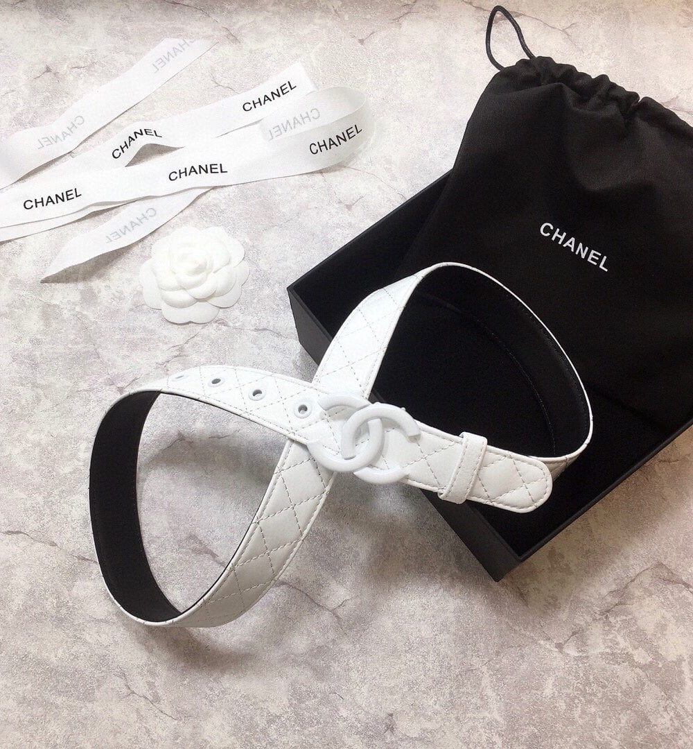 1:1 Replica Chanel Belt Quilted With Double C Buckle White With White Hardware Women Belt