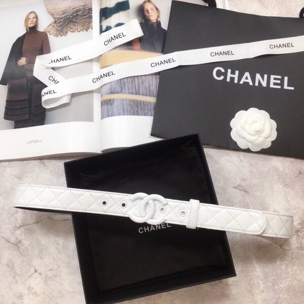 1:1 Replica Chanel Belt Quilted With Double C Buckle White With White Hardware Women Belt
