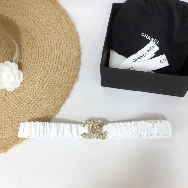 1:1 Replica Chanel Belt Velvet White With Double C Buckle Gold-Toned and Strass Hardware Women Belt