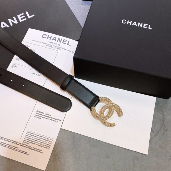 1:1 Replica Chanel Belt With Beaded Buckle Black Gold-Toned Metal and Strass Women Belt