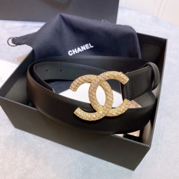 1:1 Replica Chanel Belt With Beaded Buckle Black Gold-Toned Metal and Strass Women Belt