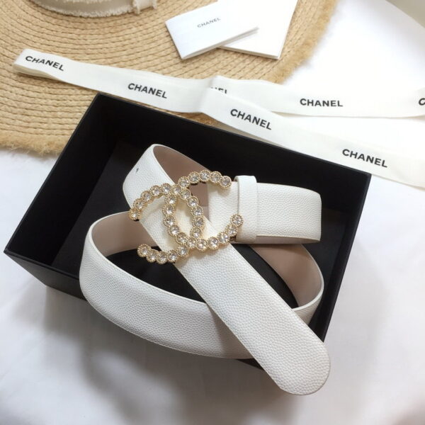 1:1 Replica Chanel Belt With Beaded Buckle White With Gold Toned Hardware Women Belt