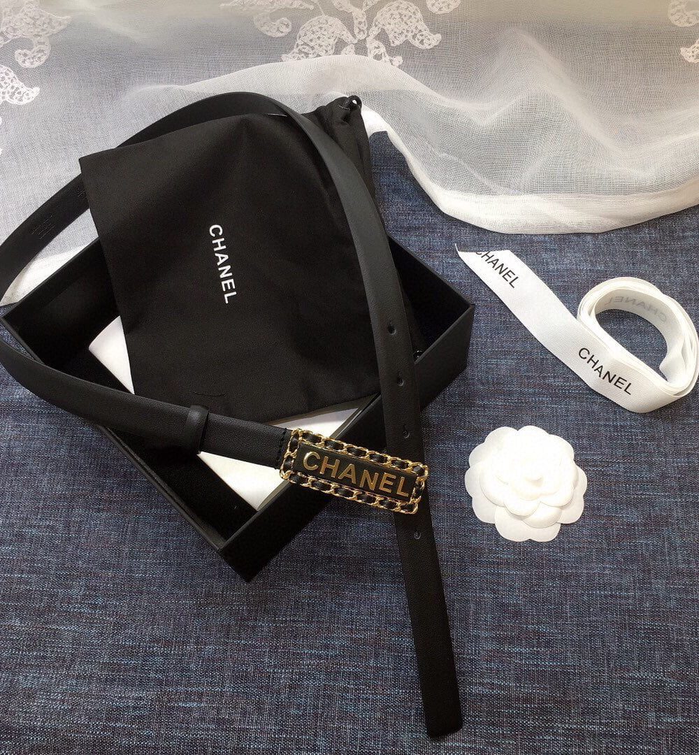 1:1 Replica Chanel Belt With Chanel Signature Black with Gold-Toned Metal Hardware Women Belt
