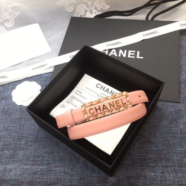 1:1 Replica Chanel Belt With Chanel Signature Light Pink with Gold-Toned Metal Hardware Women Belt
