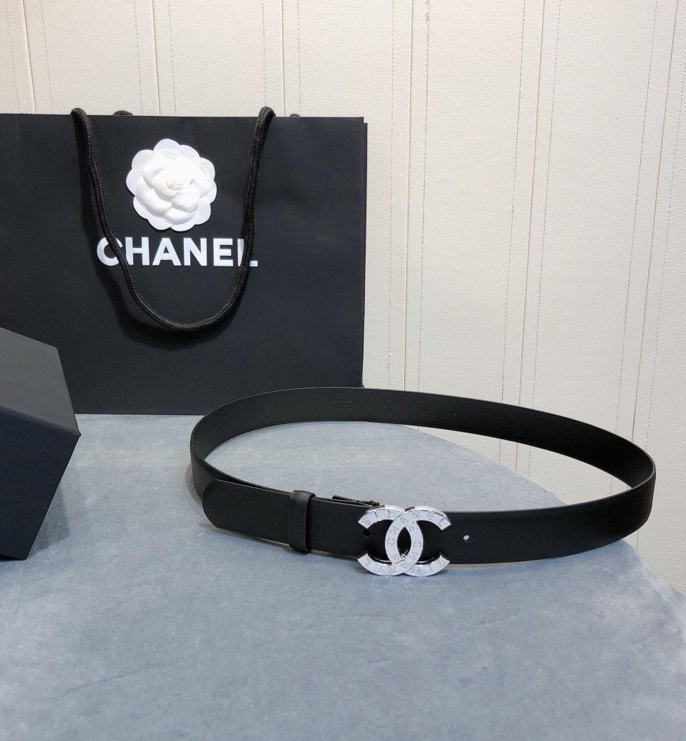 1:1 Replica Chanel Belt With Double C Buckle Black With Full Silver Hardware Women Belt