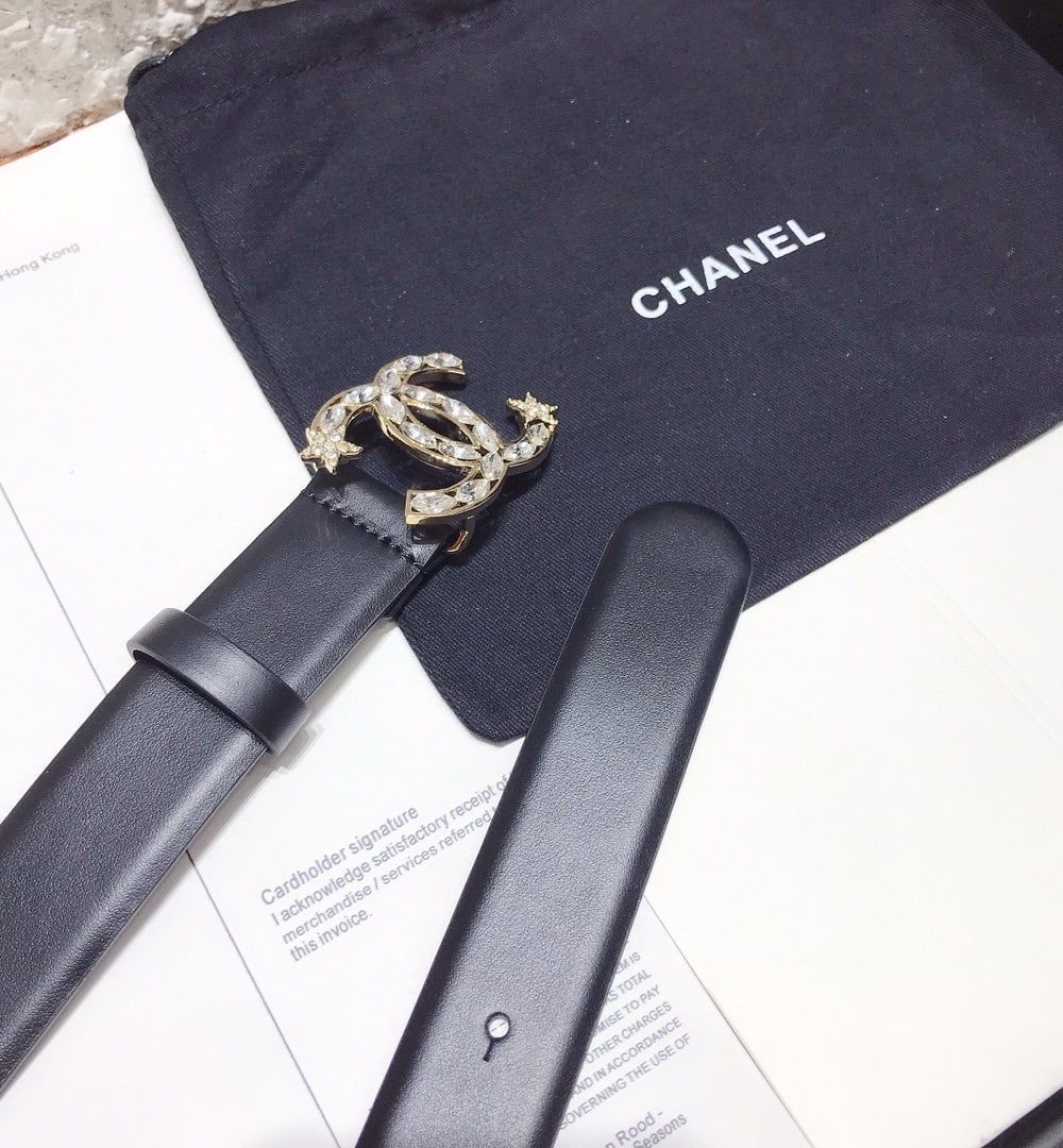 1:1 Replica Chanel Belt With Double C Buckle Black With Star-Silver-Toned Hardware Women Belt