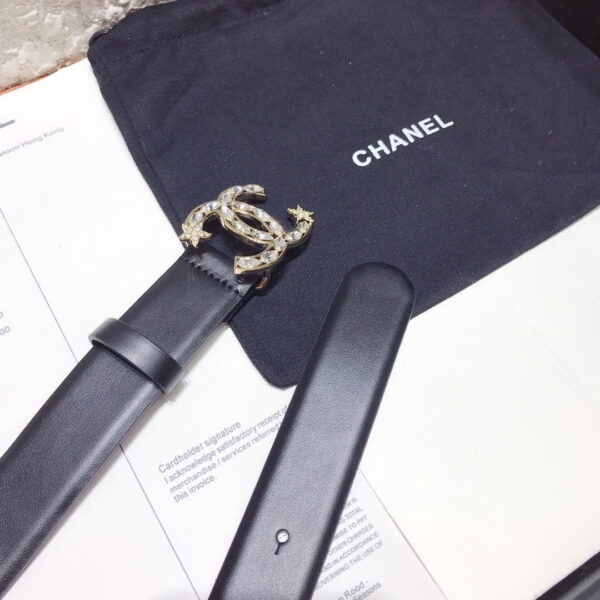 1:1 Replica Chanel Belt With Double C Buckle Black With Star-Silver-Toned Hardware Women Belt