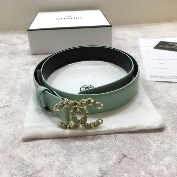 1:1 Replica Chanel Belt With Double C Buckle Jade Green with Mini Gold mix Jade Green Hardware Women Belt