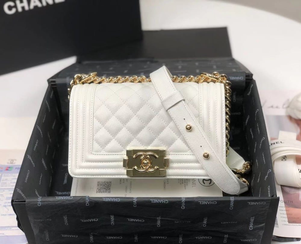 [REP 1:1] Chanel Boy Flapbag White For Women 7.9in/20cm