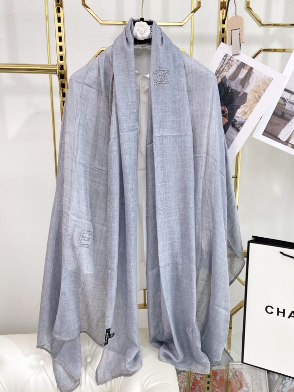 Chanel Cashmere Silk Rectangle Light Blue Scarf Large 200cm/78in 