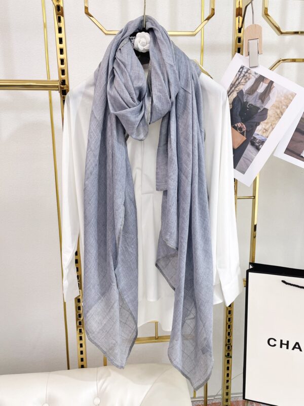 Chanel Cashmere Silk Rectangle Light Blue Scarf Large 200cm/78in 