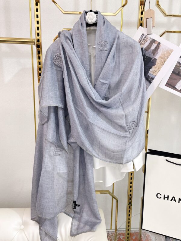 Chanel Cashmere Silk Rectangle Light Blue Scarf Large 200cm/78in 