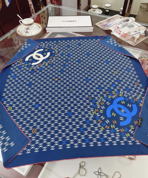 Chanel CC Pattern in Blue Square Scarf 90cm/35in 