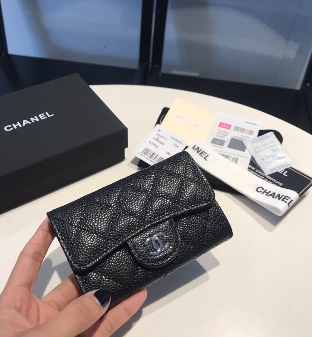 [REP 1:1] Chanel Classic Card Holder Silver Hardware Black For Women, Women's Wallet 4.5in/11.5cm
