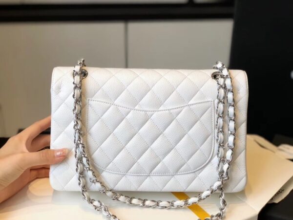 [REP 1:1] Chanel Classic Medium Flapbag Silver Hardware White 10in/25.5cm