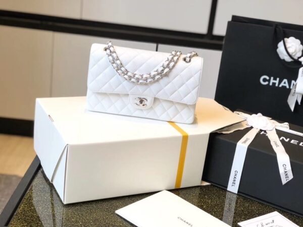 [REP 1:1] Chanel Classic Medium Flapbag Silver Hardware White 10in/25.5cm