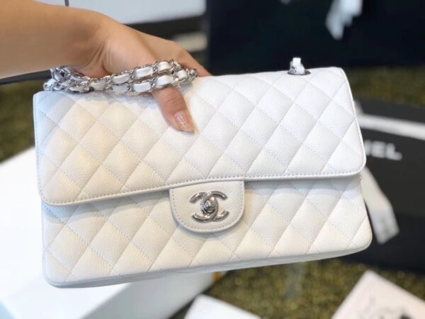 [REP 1:1] Chanel Classic Medium Flapbag Silver Hardware White 10in/25.5cm