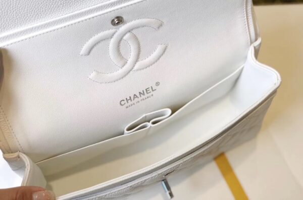 [REP 1:1] Chanel Classic Medium Flapbag Silver Hardware White 10in/25.5cm