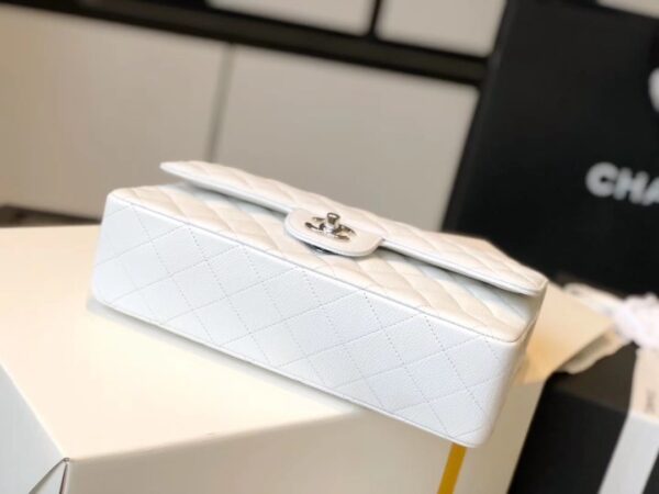[REP 1:1] Chanel Classic Medium Flapbag Silver Hardware White 10in/25.5cm