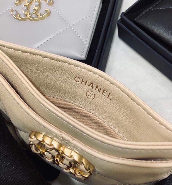 1:1 Replica Chanel CO-CO 19 Card Holder Wallet 11cm/4.3in Gold Toned Hardware For Women Beige