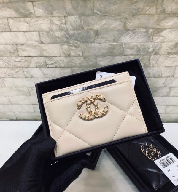 1:1 Replica Chanel CO-CO 19 Card Holder Wallet 11cm/4.3in Gold Toned Hardware For Women Beige
