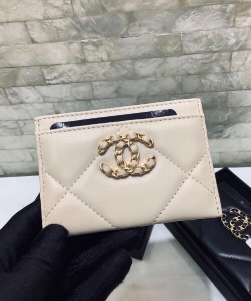 1:1 Replica Chanel CO-CO 19 Card Holder Wallet 11cm/4.3in Gold Toned Hardware For Women Beige