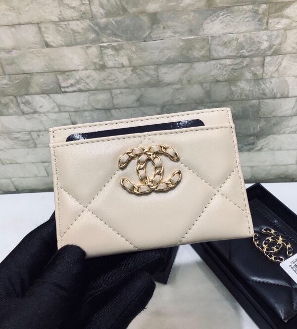 1:1 Replica Chanel CO-CO 19 Card Holder Wallet 11cm/4.3in Gold Toned Hardware For Women Beige