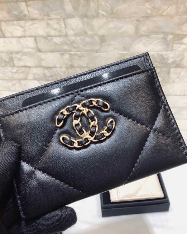 1:1 Replica Chanel CO-CO 19 Card Holder Wallet 11cm/4.3in Gold Toned Hardware For Women Black
