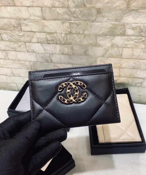 1:1 Replica Chanel CO-CO 19 Card Holder Wallet 11cm/4.3in Gold Toned Hardware For Women Black