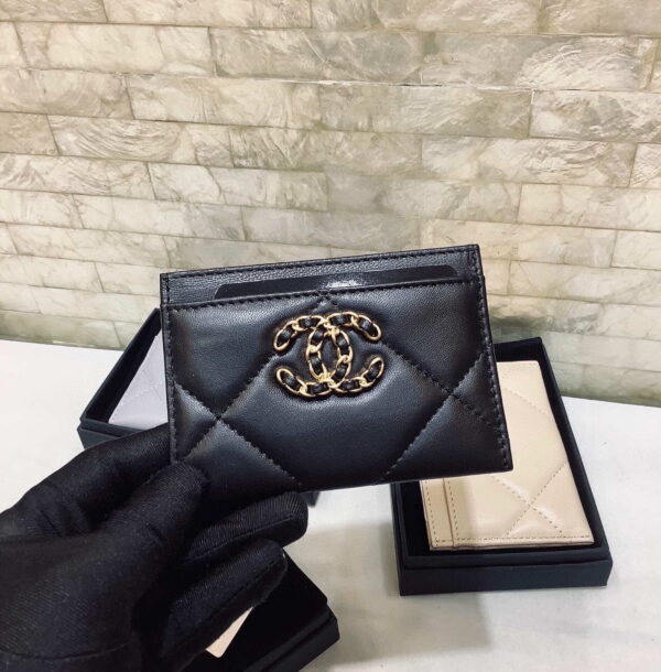 1:1 Replica Chanel CO-CO 19 Card Holder Wallet 11cm/4.3in Gold Toned Hardware For Women Black