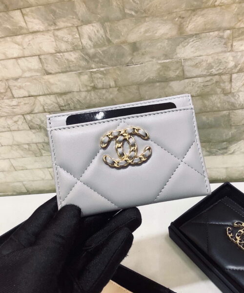 1:1 Replica Chanel CO-CO 19 Card Holder Wallet 11cm/4.3in Gold Toned Hardware For Women Grey AP1167 B07327 NG752