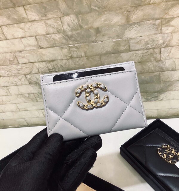 1:1 Replica Chanel CO-CO 19 Card Holder Wallet 11cm/4.3in Gold Toned Hardware For Women Grey AP1167 B07327 NG752