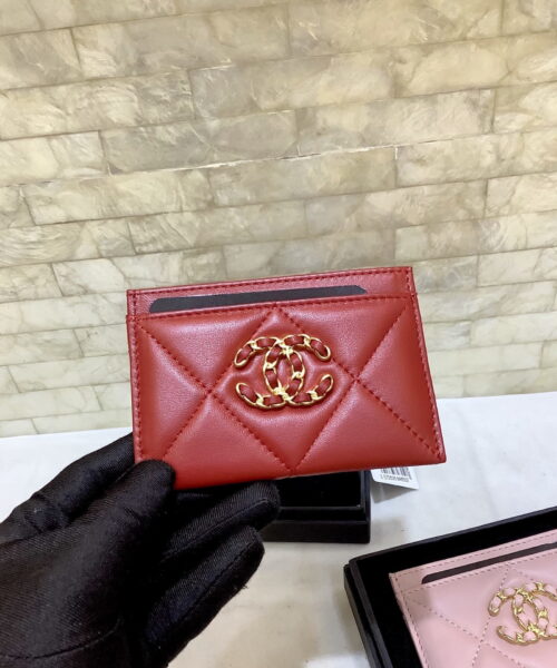 1:1 Replica Chanel CO-CO 19 Card Holder Wallet 11cm/4.3in Gold Toned Hardware For Women Red