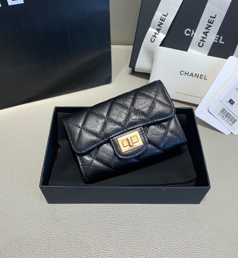 1:1 Replica Chanel CO-CO 2.55 Flap Card Holder 11cm/4.3in Gold Hardware For Women Black
