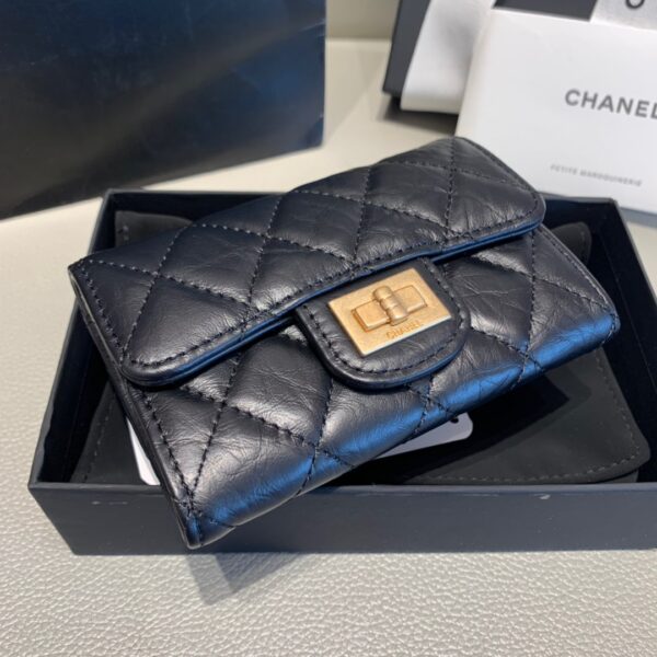 1:1 Replica Chanel CO-CO 2.55 Flap Card Holder 11cm/4.3in Gold Hardware For Women Black