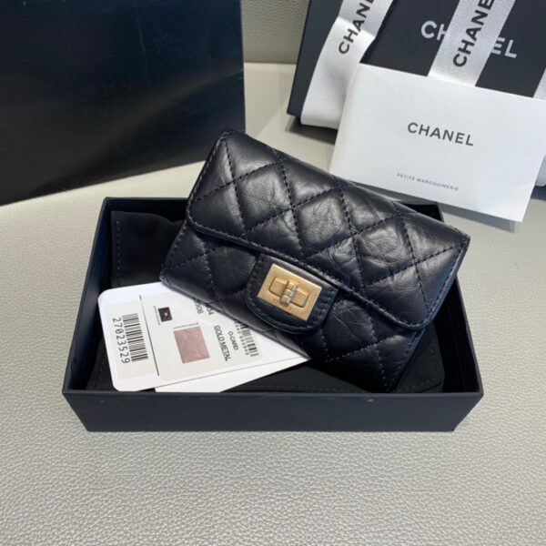 1:1 Replica Chanel CO-CO 2.55 Flap Card Holder 11cm/4.3in Gold Hardware For Women Black