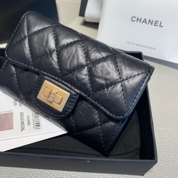 1:1 Replica Chanel CO-CO 2.55 Flap Card Holder 11cm/4.3in Gold Hardware For Women Black