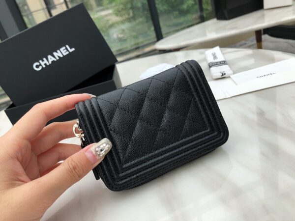 1:1 Replica Chanel CO-CO Boy Chanel Zipped Coin Purse 11cm/4.3in Gold Toned Hardware For Women Black