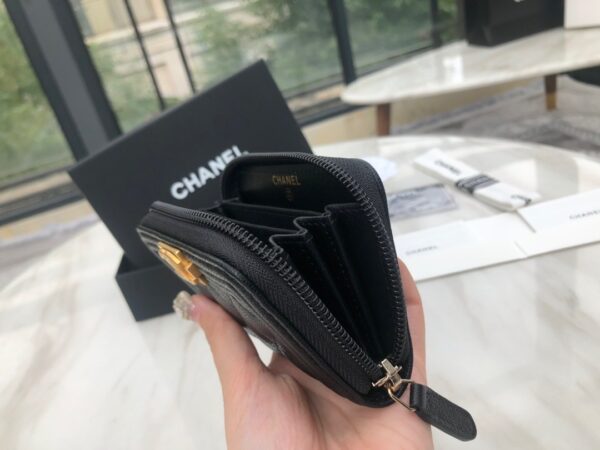 1:1 Replica Chanel CO-CO Boy Chanel Zipped Coin Purse 11cm/4.3in Gold Toned Hardware For Women Black