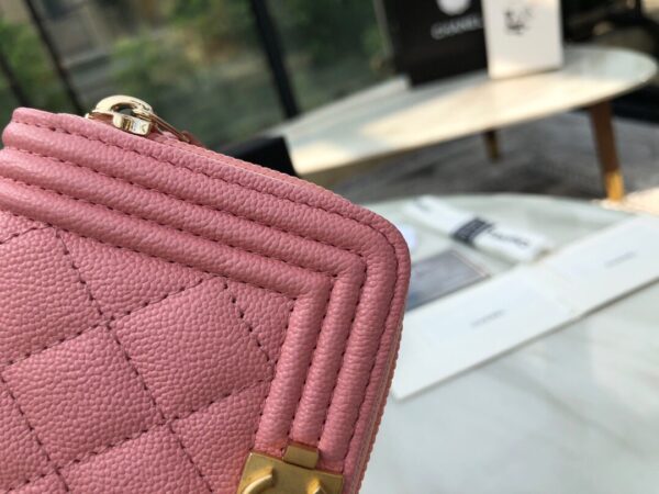 1:1 Replica Chanel CO-CO Boy Chanel Zipped Coin Purse 11cm/4.3in Gold Toned Hardware For Women Pink