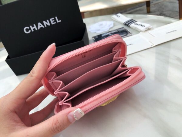 1:1 Replica Chanel CO-CO Boy Chanel Zipped Coin Purse 11cm/4.3in Gold Toned Hardware For Women Pink