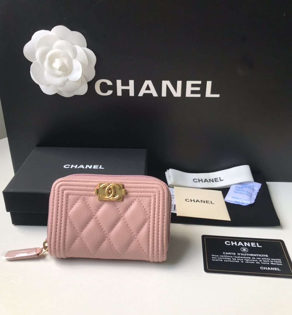 1:1 Replica Chanel CO-CO Boy Chanel Zipped Coin Purse 11cm/4.3in Gold Toned Hardware For Women White