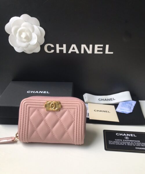 1:1 Replica Chanel CO-CO Boy Chanel Zipped Coin Purse 11cm/4.3in Gold Toned Hardware For Women White