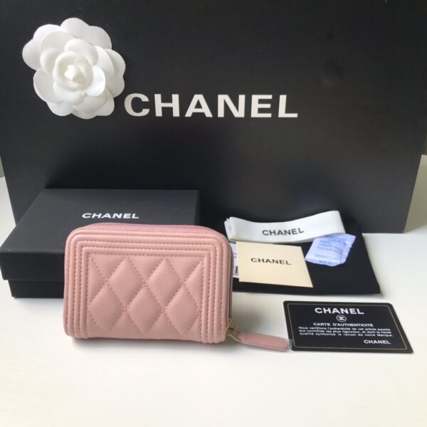 1:1 Replica Chanel CO-CO Boy Chanel Zipped Coin Purse 11cm/4.3in Gold Toned Hardware For Women White