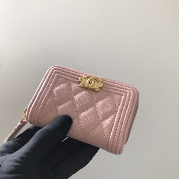 1:1 Replica Chanel CO-CO Boy Chanel Zipped Coin Purse 11cm/4.3in Gold Toned Hardware For Women White