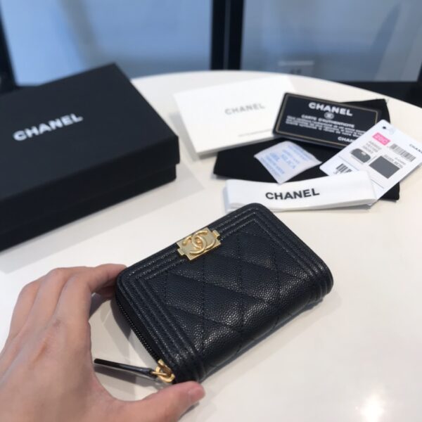 1:1 Replica Chanel CO-CO Boy Flap Card Holder 11.5cm/4.5in Gold Hardware For Women Black A80603 Y07659 94305