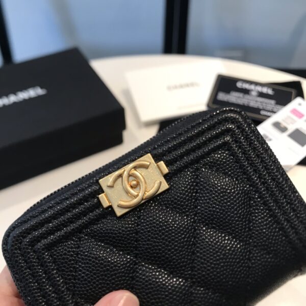1:1 Replica Chanel CO-CO Boy Flap Card Holder 11.5cm/4.5in Gold Hardware For Women Black A80603 Y07659 94305